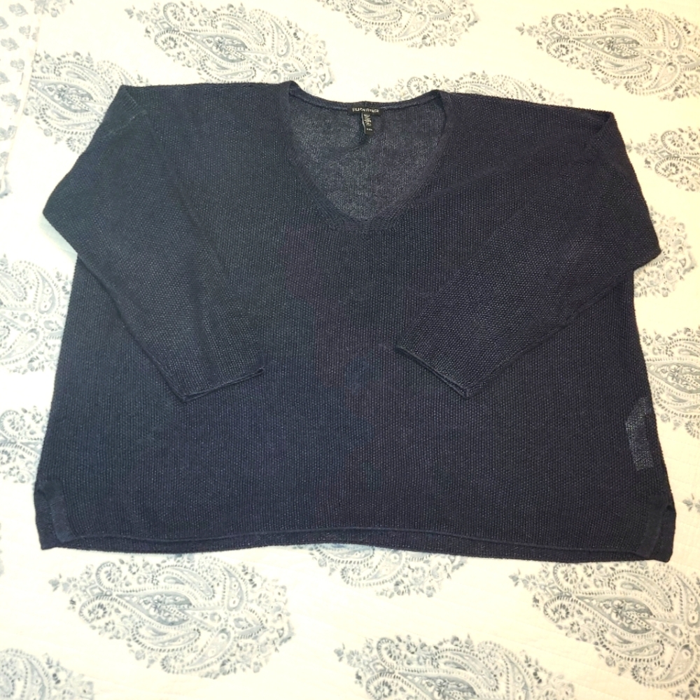 Navy organic linen open weave sweater
